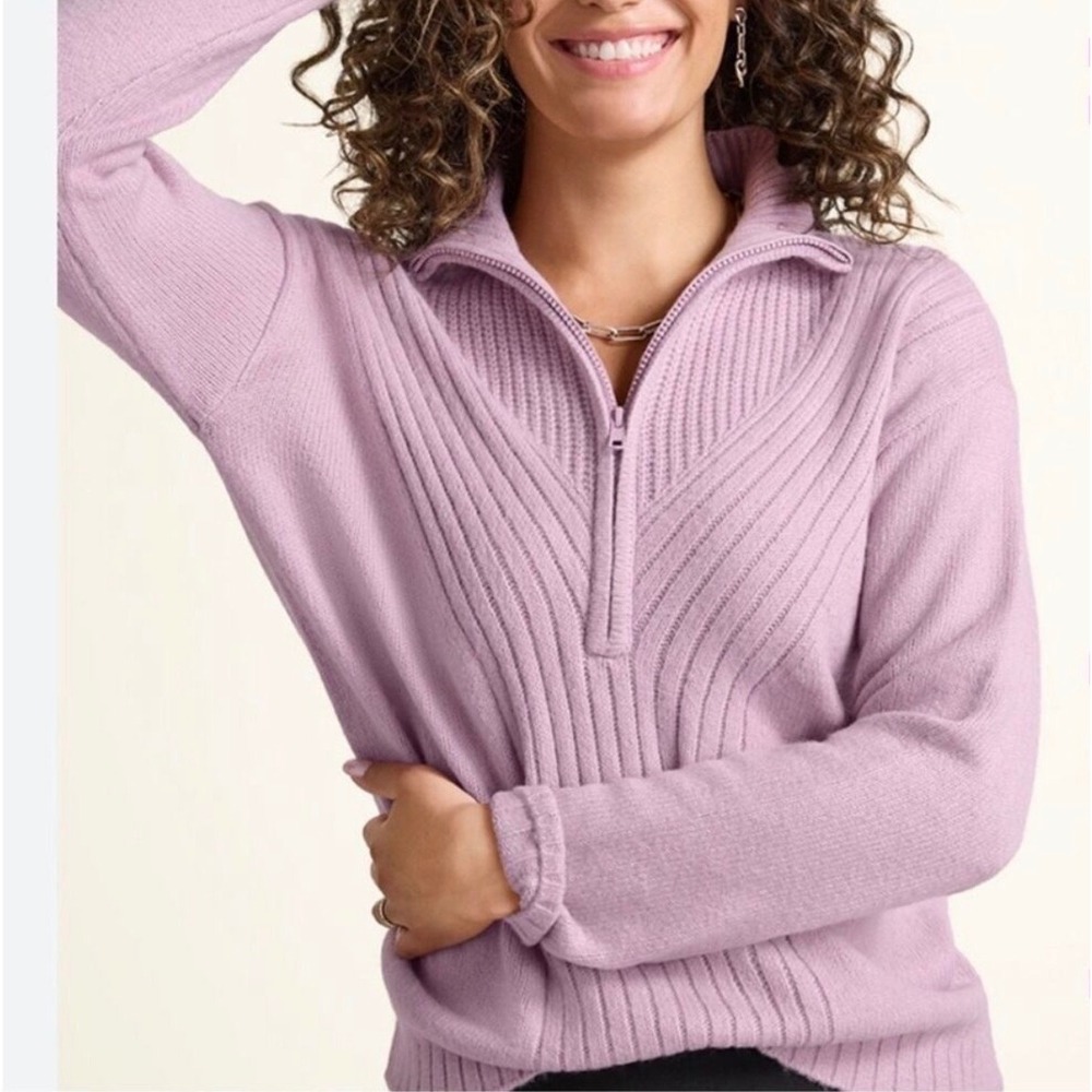 Cabi 4605 Lavender Chevron Ribbed Quarter Zip Sweater Womens XS Purple Mock Neck
